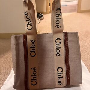 Chloe Woody Tote Bag in Linen